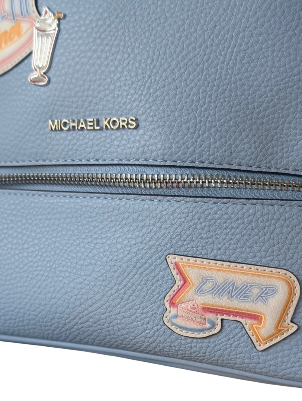New MICHAEL KORS OUTLET Rhea Medium Embellished Patches blue Backpack